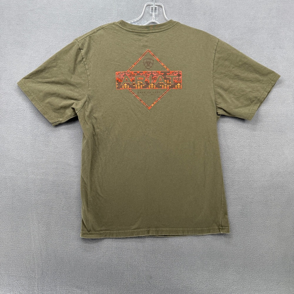Ariat T-Shirt Boys XL Green Southwestern Graphic Back Print Buckle Exclusive